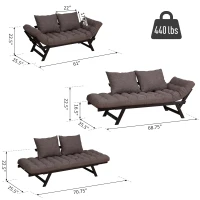 HOMCOM Click Clack Couch Convertible Futon Sleeper Sofa Bed - Modern - Linen Fabric  61" L  Dark Grey(m-3)