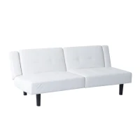 HomCom 73" Convertible PU Leather Sofa Futon - White(m-1)