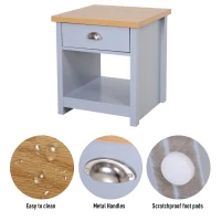 HOMCOM Wood Grain Small Space Nightstand Sofa Table Drawer Bottom Shelf Home -  Grey(m-7)