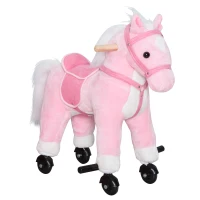 Qaba Kids Plush Toy Ride on Walking Horse - Pink(m-2)