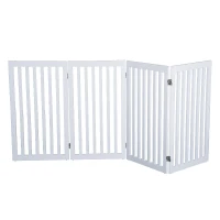 PawHut 36" x 80" Wooden Freestanding 4 Panel Expandable Pet Gate - White(m-2)