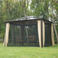 Outsunny 12" x 10" Aluminum Backyard Gazebo with Fabric Drapes - Beige(m-4)