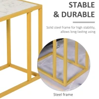 HomCom Modern Console C-Shape Side Table with Marble-Looking Tabletop, a Unique Modern Design, & Practicality - White(m-5)