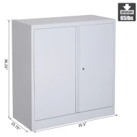 HomCom 36" Counter Height Metal Locking Storage Cabinet with 2 Adjustable Shelves - White(m-3)