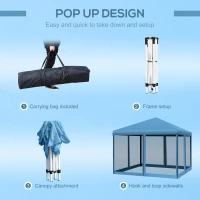 Outsunny 10' x 10' Pop Up Canopy Tent with Netting, Instant Gazebo, Ez up Screen House Room with Carry Bag, Height Adjustable, for Outdoor, Garden, Patio, Light Blue(m-5)