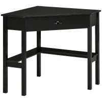 HOMCOM Corner Desk, Triangle Computer Desk with Drawer and Storage Shelves for Small Spaces, Home Office Workstation for Living Room, or Bedroom, Black(m-1)