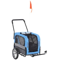 Aosom 3 Wheeled Cruiser Bike Trailer 2-in-1 Pet Jogging Stroller for Pets - Blue/ Grey(m-9)