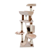 PawHut 57” Sisal Cat Scratcher Tree Tower Interactive Cat Toy With Perches, Cave, Ramp(m-4)