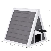 PawHut 21" Solid Wood Cat Condo - Natural Water Proof Outdoor Pet Shelter Small House - Grey(m-3)