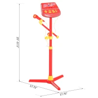 Qaba Kids Karaoke Machine Toy Play Set Music Lights with Microphones and Adjustable Stand - Red(m-3)