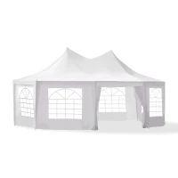 Outsunny Party Canopy 22.3ft Octagonal Wedding Event Outdoor Shelter with 8 Removable Walls - White(m-1)