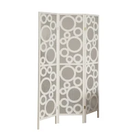 Monarch 3-Panel Contemporary Bubble Design Folding Privacy Screen Room Divider - White Wood Frame(m-1)