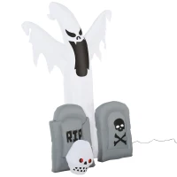 HOMCOM 6ft Tall Halloween Inflatable White Ghost With Double Tombstone Light Up Yard Decoration with LED Light and Fan(m-4)