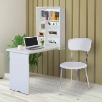 HomCom Wall Mounted Folding Table Computer Desk with Bookshelf Home Office Convertible Folding Storage Writing Table - White(m-1)