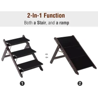 PawHut 19" 2-in-1 Wooden Portable Folding Easy Climb Pet Stairs and Ramp(m-5)