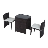 Outsunny 3 Piece Outdoor Patio Rattan Wicker Table and Chair Nesting Furniture Set(m-2)