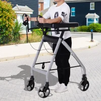 HOMCOM Aluminum Rollator Walker for Seniors Get Outside with 4 Large Wheels & Brakes and Foldable Design(m-2)