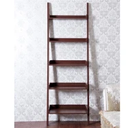 HomCom Brown Wood Leaning Ladder Bookcase Wall Book Shelf Unique 72" High 5-Tier(m-2)