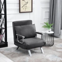 HomCom Single Size Convertible Sleeper Bed Lounger Chair PU Suede Microfiber Slip Cover - Gray(m-2)