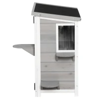 PawHut 2-Tier Cat House, Outdoor Feral Cat Shelter, with Weather Resistant Roof, Escape Door, PVC Curtain, Glass Window, Grey(m-8)