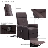 HomCom Faux Leather Three Position Lift Chair Recliner With Remote - Brown(m-5)