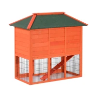Pawhut Wooden Rabbit House / Wood Bunny Hutch w/ Lower Outdoor Run(m-5)
