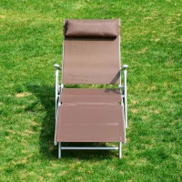 Outsunny Patio Reclining Chaise Lounge Chair with Cushion - Brown and Silver Outdoor Deck(m-7)