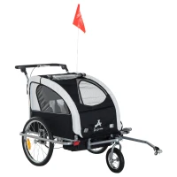 Aosom Elite Double Baby Bike Trailer Stroller Child Bicycle Jogger Swivel Wheel - Black and White(m-1)