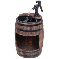 Outsunny Barrel Water Fountain Wood Metal Rustic Outdoor Apple Garden Decor Pump with Flower Planter(m-1)