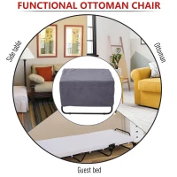 HomCom Folding Convertible Ottoman Sofa Bed with Metal Frame Wheels Cover - White Black Gray(m-5)
