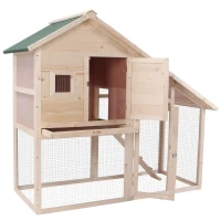 PawHut 55" Wood Double Rabbit Hutch Backyard Cage Small Animal House with Ramp and Outdoor Run(m-9)