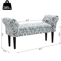 HomCom Chic Linen Upholstered Vanity Accent Ottoman Bench with Armrests - Blue Grey Paisley(m-6)