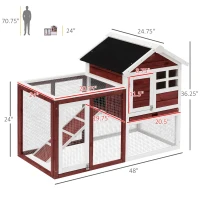 PawHut 48" Wooden Rabbit Hutch Bunny Cage Pet House w/Ladder and Outdoor Run(m-3)
