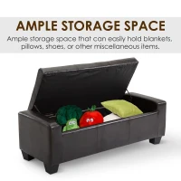 HomCom Unique Large 51" Tufted Faux Leather Storage Bench Ottoman Couch - Dark Brown(m-11)