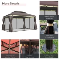 Outsunny 10"x 13" Steel Permanent Octagon Screened Garden Gazebo Kit - Coffee(m-6)