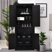HOMCOM 5ft Tall Wood Kitchen Storage Cabinet with Adjustable Shelves, 2 Wood Pantries, Drawer and Sturdy Design - Black(m-8)