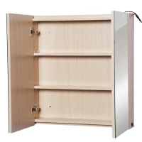 Kleankin 25" x 27" Double Door LED Bathroom Mirror Medicine Cabinet - White Oak(m-8)