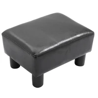 HomCom Portable Faux Leather Cushioned Footrest Stool Ottoman Table Lounge Seat Stepper - Black(m-11)