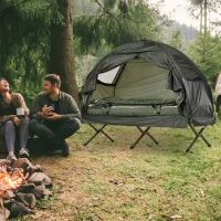 Open Box Outsunny Portable Camping Cot Tent with Air Mattress, Sleeping Bag, and Pillow(m-1)