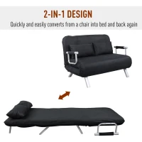 HomCom Full Size Folding 5 Position Steel Convertible Sleeper Bed Chair- Black(m-4)