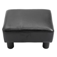 HomCom Portable Faux Leather Cushioned Footrest Stool Ottoman Table Lounge Seat Stepper - Black(m-9)