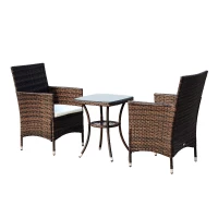 Outsunny 3 Piece 3 Piece Rattan Outdoor Cushioned Bistro Table and Chairs Set - Brown(m-8)