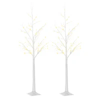 Outsunny 6' Lighted Birch Tree Set of 2, 88 Warm LED Lights, 8 Modes, Bendable Fairy Light Branches, Indoor Outdoor Home Decorations for Wedding, Christmas, Party(m-1)