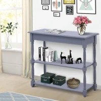 HomCom 40"W Modern Country Pine 3 Tier Wooden Entryway Console Table - Grey(m-1)