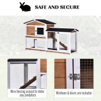 PawHut Wooden 2-Tier Rabbit Hutch with Outdoor Run and Ramp, Spacious Backyard Bunny Cage, Small Animal House(m-3)