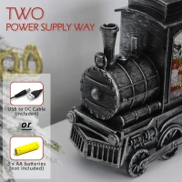 HOMCOM Christmas Snow Globe Lantern Train Shape Music Box with Light Holiday Home Novelty Decorations, Snowman Sledging(m-9)