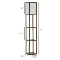 HOMCOM 3-Tier Floor Lamp, Standing Reading Light with Storage Shelves for Living Room, Bedroom, or Dining Room, Rustic Brown(m-3)