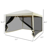 9.7' Square Outdoor Pop-Up Party Tent Patio Gazebo with Netting & Shade Canopy, Tan - Ideal for Gatherings & Events(m-2)