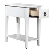 HomCom Modern 2-Tier Acacia Wood End Table Side Desk with Drawer - White(m-8)