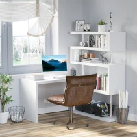 HomCom Rotating Home Office Corner Desk and Storage Shelf Combo - Wood Grain White(m-10)